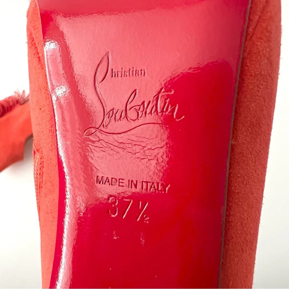 CHRISTIAN LOUBOUTIN || Fringe Peep Tassel Heels Otoka 120 Coral Suede US 7.5 - Picture 11 of 14